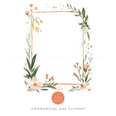 an orange and white floral frame with the words commercial use clipart on it's side