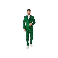 This men's Suitmeister stylish green suit with Shamrocks is ideal to make an everlasting impression during St. Patrick's Day. Click on this MEN'S GUIDE to find the perfect fit and more! This men's Suitmeister stylish green suit with Shamrocks is ideal to make an everlasting impression during St. Patrick's Day. Click on this MEN'S GUIDE to find the perfect fit and more! FEATURES Includes: matching blazer jacket, pants & tie Jacket: button-front closure, cuffed long sleeves, 3 front faux pockets Pants: button fly, 2 side functional pockets, 2 back functional pocketsFIT & SIZING 33.5-in. inseam Slim fitFABRIC & CARE Polyester Lining: polyester Machine wash Imported Color: St. Pats Green. Gender: male. Age Group: adult. Green Notch Lapel Suits For Party, Green Business Sets With Notch Lapel, Tailored Green Business Set, Tailored Green Semi-formal Sets, Green Notch Lapel Blazer For Party, Green Formal Sets With Notch Lapel, Suit Tie, St Pats, Pockets Pants