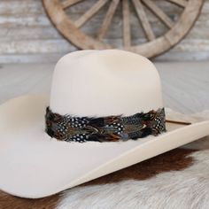 The Falcon Western Feather Hat Band boasts a width of 4 cm and an approximate length of 58 cm, excluding the leather ties. Designed to fit most sizes, this adjustable hat band features leather ties for a secure and comfortable fit. Please note that this product includes one single hat band and does not come with a hat. The feather detailing adds a bold touch of western flair, making it a distinctive addition to any hat. Adjustable Fedora Hat Bands For Rodeo, Adjustable Country Style Hat Band For Country Events, Country Style Adjustable Hat Band For Country Events, Adjustable Fit Country Style Hat Band For Country Events, Adjustable Western Hat Bands For Country Events, Country Style Adjustable Hat Band For Brimmed Hats, Western Style Adjustable Fedora Felt Hat, Western Style Adjustable Fit Fedora Felt Hat, Western Fedora Felt Hat With Adjustable Fit