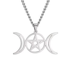 PRICES MAY VARY. Size: Pendant Size: 35.3*18mm, Chain Length: 45 + 5cm, Weight: 10.2g. Material：Triple Moon Goddess Necklace is made of Stainless steel which has the advantages of not fading, not easy to scratch and leaving marks, and never deformed. Design：The overall design for this Triple Moon Goddess Necklace is unique and exquisite. We provide you with Multiple types and colors can be choose.It can meet your different daily wearing needs,so these necklaces deserve to purchase. Packaging：Our Wicca Pentagram, Moon Goddess Necklace, Pentagram Necklace, Triple Moon Goddess, Pagan Jewelry, Triple Moon, Five Pointed Star, Five Points, Moon Goddess