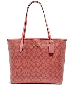 Signature coated canvas with smooth leather detailsInside zip pocketDogleash clip closureHandles with 9 1/2" drop13" (L) x 11 1/2" (H) x 6 1/4" (W)Style No. 5696Color: Candy Pink Coach City Tote, Pink Mules, Coach Tote Bag, Coach Tote Bags, Leather Tote Purse, Metallic Purse, Genuine Leather Totes, Coach Tote, Pearl Leather