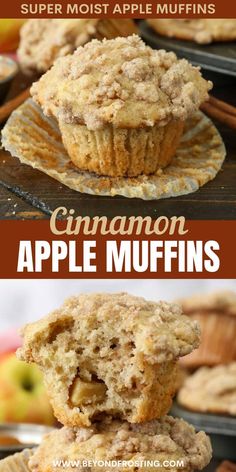 cinnamon apple muffins stacked on top of each other