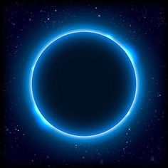 an eclipse in the night sky with stars and blue light shining on it's surface