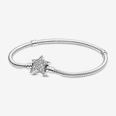 Pandora Moments Asymmetric Star Clasp Snake Chain Bracelet | Sterling silver | Pandora US Pandora Star, Bracelet Pandora, Snake Chain Bracelets, Buckle Bracelet, Pandora Style, Star Bracelet, Pandora Bracelets, Bracelet Clasps, Bracelet Collection