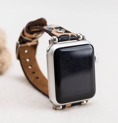 "Leather Leopard Pattern Womens Slim Band for Apple Watch 1-6 Leather is full grain (best) leather. Our leathers are premium quality full grain leather and tested by international firms. Size: Medium (fits 150-190mm (5.9\"-7.4\") wrists.) Color of buckle will be same of adapter color. For silver, gold and rose gold adapters, bead color will be same of adapter color. For black and space gray adapters, bead color will be silver. Rivet color on the band is silver. We have also gold color rivets. Fo Leather Apple Watch Band For Everyday Use, Adjustable Leather Watch Bands With Black Band, Rectangular Leather Strap Watch Accessories, Rectangular Leather Bracelet For Everyday Use, Adjustable Leather Rectangular Watch Accessories, Everyday Rectangular Leather Bracelet, Adjustable Leather Watch Band In Black, Adjustable Black Leather Watch Band, Modern Brown Leather Watch Bands