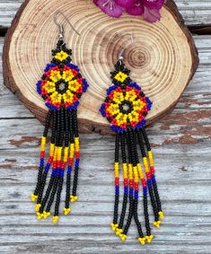 Chaquira Beaded Dangling Earrings, Mexican Beaded Earrings