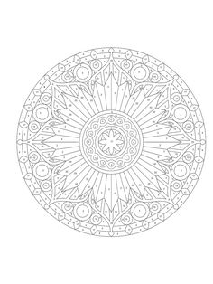 a coloring page with an intricate design in the middle and bottom corner, surrounded by smaller circles