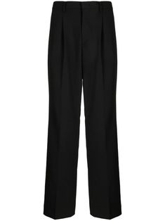 Classic High-waisted Pants With Concealed Fastening, Formal Wide Leg Pants With Concealed Fastening, Formal Wide Leg Bottoms With Concealed Front Fastening, Black Bottoms With Concealed Front Fastening For Office, Wide Leg Pants With Concealed Front For Work, Classic Black Pleated Pants, Formal Straight Leg Bottoms With Concealed Fastening, Black Formal Bottoms With Concealed Front Fastening, Formal Black Bottoms With Concealed Fastening