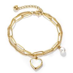 PRICES MAY VARY. 【Design Inspiration】The heart bracelet is designed with double chains to give the bracelet a more three-dimensional and layered look, embellished with a simple heart pendant, simple and stylish. The heart shape represents deep love, let love be with you at all times! 【Dressing Occasions】The heart charm bracelet would be perfect for a variety of occasions where you want to add personal style to your outfit. It would be ideal for formal occasions, like a party, banquet, anniversar Gold Plated Pearl Bracelet With Adjustable Chain As Gift, Dainty Metal Pearl Bracelet Perfect As A Gift, Gold Pearl Bracelet For Valentine's Day, Dainty Metal Pearl Bracelet As Gift, Dainty Metal Pearl Bracelet Gift, Dainty Pearl Bracelet As Gift, Adjustable Gold Pearl Bracelet For Valentine's Day, Dainty Metal Charm Bracelet For Valentine's Day, Gold Adjustable Pearl Bracelet For Valentine's Day