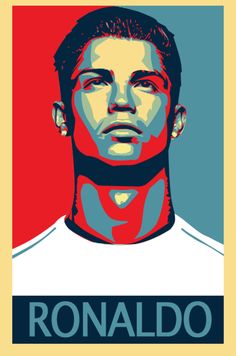 a painting of ronaldo is shown in red, white and blue with the word ronaldo on it