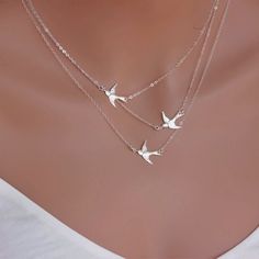 "A beautiful flying birds necklace. It combines 3 birds on different lengths chains. The necklace are lightweight and easy to wear . All 3 layers are stayed by one spring clasp, so they are attached. 30th Birthday for Her Gift, 30th Birthday Gift for her, fortieth birthday gift, 30th birthday friend, 30th Birthday Women. A beautiful flying birds necklace. It combines 3 birds on different lengths chains. The necklace are lightweight and easy to wear . All 3 layers are stayed by one spring clasp, Silver Bird Necklace, South San Francisco, Flying Birds, Layered Necklace Set, Bird Necklace, Chain Extenders, Birds Flying, 3 Layers, Gold Filled Jewelry