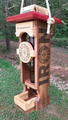 a wine bottle holder made out of wood