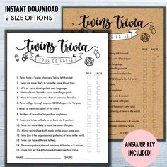 two printable twins trivias with the words twins trivia on them and an image