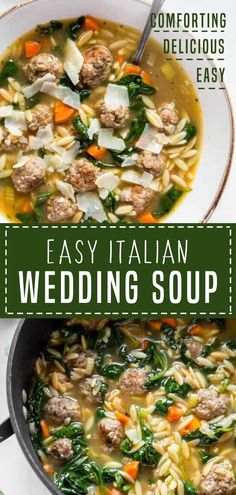 an easy italian wedding soup recipe with meatballs and spinach