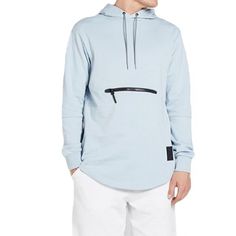 Details Comfortable French Terry Poly-Cotton Blend Fabric Center Zipper Pocket Each Item Sold Separatel Color: Light Blue Casual Half-zip Hoodie With Pockets, Half-zip Cotton Hoodie With Pockets, Cotton Half-zip Hoodie With Pockets, Casual Half-zip Hoodie With Ribbed Cuffs, Functional Fall Cotton Sweatshirt, Urban Sports Hoodie For Spring, Sports Cotton Hoodie With Half-zip, Urban Spring Sports Hoodie, Cotton Sweatshirt With Drawstring Hood For Outdoor Use