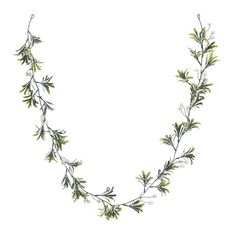 a necklace with green leaves and white flowers