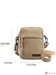 Bird in Bag - Womens Daily Use Crossbody Bag: Portable Zipper Shoulder Bag with Polyester Fiber Decorative Label Casual Portable Canvas Crossbody Bag, Trendy Portable Crossbody Canvas Bag, Portable Brown Phone Bag For Outdoor, Brown Outdoor Phone Bag, Trendy Rectangular Canvas Bag For Outdoor Use, Trendy Outdoor Bags With Zipper Closure, Casual Rectangular Phone Bag With Zipper Pocket, Casual Brown Phone Bag For Outdoor, Casual Phone Bag With Zipper For Daily Use