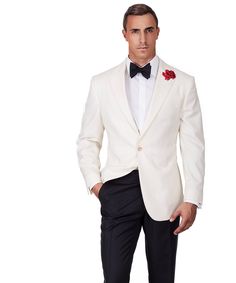 Ivory Dinner Jacket & Dress Pants Classic White Wool Suit, White Wool Suit For Work, Elegant Cream Suit With Notch Lapel, Classic Beige Suit For Formal Occasions, Classic Beige Suits For Formal Occasions, Bespoke Wool Blazer For Wedding, Timeless Wool Wedding Blazer, Timeless Wool Blazer For Wedding, Classic Beige Formal Suit