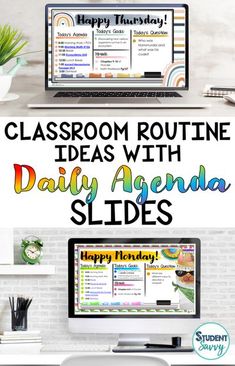 classroom routine ideas with daily agenda slides for teachers to use on the computer and laptop