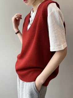 Effortless Elegance: V-Neck Loose Sleeveless Vest in 9 Colors Red V-neck Sweater Vest For Spring, Casual Sleeveless Fall Vest, Casual V-neck Sweater Vest, Red V-neck Vest For Spring, Casual Solid Tank Sweater Vest, Casual Red V-neck Vest, Casual Tank Sweater Vest, Solid V-neck Vest For Spring, Casual Red V-neck Tank Top