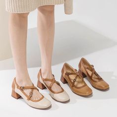 They have round toes. full grain leather and color blocking upper, cross-strap and 45mm block heel. Color: Beige/BrownMaterial: Full grain leatherLining: Genuine LeatherInsole: Genuine Leather（Unmovable）Sole: RubberHeels: 4.5 cm/1.77"Fit: Medium to Wide, Runs Normal.Origin: Made in China Production Time: About 7-10 days (Any exceptional case will email you, Please pay attention to your email left) Shipping Time: Free Shipping To most locations, delivery time is approximately 5-15 days; We have paid FedEx Option, to most locations, delivery time is approximately 2-8 days. Great Shoes To Spice Up Any Outfit, From Casual Jeans To Fancy Dress. The More You Wear Them, The More Comfortable They Will Become! Item No. Dwarves2970 Jane Shoes, Mary Jane Shoes, Beige Brown, 8 Days, Cross Straps, Brown Beige, Casual Jeans, Full Grain Leather, Fancy Dress