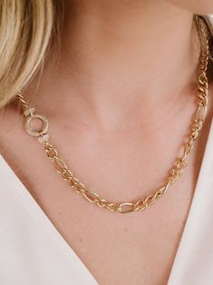 18kt gold plated Brass and steel CZ 15.5" & 5" extender Elegant Brass Link Chain Necklace, Elegant Brass Chain Link Necklace, Brass Link Necklace With Cable Chain, Gold Metal Chain Link Choker, Luxury Brass Chain Link Necklace, Crystal Circle, Circle Chain, Bachelorette Party Dress, Trendy Fashion Jewelry