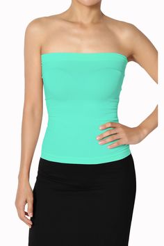 Ellenie Strapless Sealmess Tube Top MINT_1 Stretch Bandeau Camisole With Built-in Bra, Trendy Strapless Stretch Top, Trendy Stretch Strapless Top, Versatile Stretch Tube Top For Spring, Solid Stretch Strapless Tube Top, Spring Strapless Stretch Tube Top, Stretch Bandeau Tube Top, Stretch Solid Color Strapless Tube Top, Fitted Seamless Bandeau Tank Top