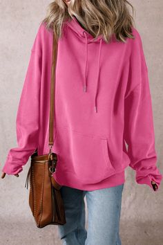 Drawstring Pocketed Long Sleeve Hoodie - Sydney So Sweet Denim Short Dresses, Oversized Hoodie, Workout Hoodie, Pink Hoodie, Fall Shopping, Sweater And Shorts, Hat Hairstyles, Cotton Style, Bottoms Pants