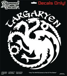 the logo for dragon decals only, which is white and black on a black background