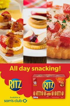 an advertisement for ritz's pizza and other snacks