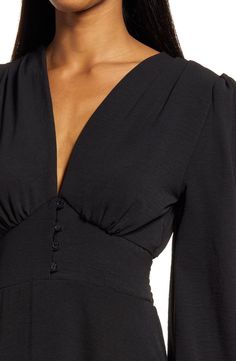 Fraiche by J Empire Waist Long Sleeve Midi Dress | Nordstrom Black Empire Waist Dress, Black Long Sleeve Midi Dress, Plunging Neck Dress, Empire Waist Dress, Empire Dress, Sleeve Midi Dress, Long Sleeve Midi, Long Sleeve Midi Dress, Nordstrom Dresses