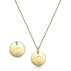 PRICES MAY VARY. Material: 14k Gold Plated, Color Will Last a Long Time Without Tarnish. The necklaces are made of skin-friendly 316L stainless steel, won't make your skin green. Features: The Chain Length: 15.9”+2.4” extender, Disc Pendant Diameter - 0.4" (10 mm). Packed in a delicate gift box. Initial Necklace: The small round disc charm is stamped with the letter of your choice for a symbolic statement you'll love to admire and wear. Show off your first name, your new last name, children's na Name Pendant, Gold C, Real Gold Jewelry, Disc Pendant, Letter Necklace, Chain Pendant, Steel Jewelry, Stainless Steel Jewelry, Chain Pendants