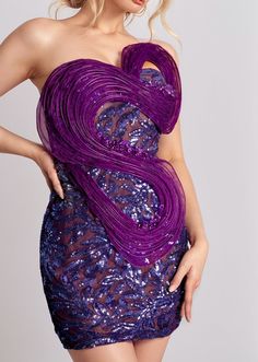 Expertly crafted by hand, the LATASHA Strapless Sequined Dress exudes luxury and glamour. The strapless design highlights the shoulders and neckline, while the abstract flounce detail adds a touch of elegance. Perfect for any special occasion, this mini dress is adorned with shimmering sequins in a rich purple hue. Fabric: Non-Stretch Material: Polyester Fiber *Actual color may vary slightly due to photo lighting and display screen color differences. Glamorous Strapless Mini Dress For Evening, Purple Off-shoulder Evening Dress For Gala, Glamorous Strapless Off Shoulder Dress For Party Season, Strapless Off Shoulder Dress For Gala, Purple Off-shoulder Evening Dress For Party, Elegant Strapless Off Shoulder Dress For Party, Strapless Mini Dress For Gala, Glamorous Purple Strapless Dress For Party, Strapless Evening Dress With Ruffles For Gala