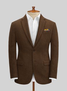 When you look good, you feel good, and that's exactly what you'll experience when wearing our Naples Caffe Brown Tweed Suit. Expertly crafted from pure wool, the solid pattern and rich caffe brown color make it a staple in work fashion. It's perfect for businesses seeking corporate attire that exceeds the demands of a busy workplace or any special events, whether they're casual or formal. 
 
 Look Includes   Naples Caffe Brown Tweed Fabric  Two Button Jacket Style  Notch Lapel   Horn   Brown  Bu