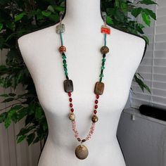 Women's Bohemian Necklace Nwot 17" Long Plus 2" Stone Pendant. Casual Festival Jewelry With Large Beads, Casual Large Beads Jewelry For Festival, Bohemian Dangle Long Necklace, Casual Large Beads Necklace For Festival, Bohemian Long Dangle Necklace, Casual Large Beaded Necklace For Festivals, Bohemian Pendant Necklace With Beaded Chain, Bohemian Pendant Jewelry With Beaded Chain, Bohemian Necklaces 16 Inch Length