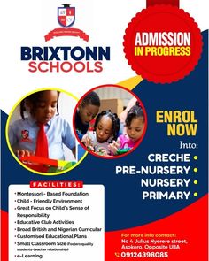 the flyer for brixton in progress school is now available to children and parents