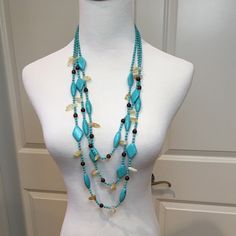 This Is Stunning! Gorgeous Turquoise, Tigers Eye Round Beads And Chunks Of Natural Citrine Create This Layered Look. No Clasp, So This Just Easily Slips Over Your Head. Drop On Front With All 3 Layers Is 4 1/2 Inches. Gift Box Included. Last One! Don't Miss This Amazing Piece! You Can See How Long It Is On The Manequin. Eye Round, Natural Citrine, Tigers Eye, 3 Layers, Layered Look, Last One, Tiger Eye, Your Head, Round Beads