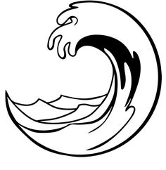 a black and white drawing of a wave in a circle with the letter o on it