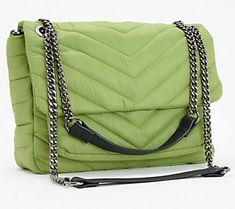 Take this stylish shoulder bag for a spin and show off the quilted design and chain straps. A pocket under the front flap allows for easy access to your essentials. From Think Royln. Trendy Green Quilted Shoulder Bag, Chic Quilted Green Bags, Trendy Quilted Shoulder Bag For Spring, Chic Green Quilted Bag, Everyday Flap Bag With Chain Strap, Green Quilted Crossbody Shoulder Bag, Spring Travel Quilted Bag, Green Quilted Shoulder Bag, Versatile Quilted Crossbody Shoulder Bag