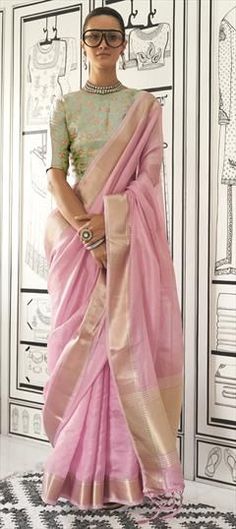 Pink and Majenta color Saree in Chiffon fabric with Weaving, Zari work Wedding Fabric With Self Design, Festive Wedding Fabric, Festive Saree, Katan Saree, Langa Voni, Engagement Reception, Reception Lehenga, Zari Work, Party Wear Sarees