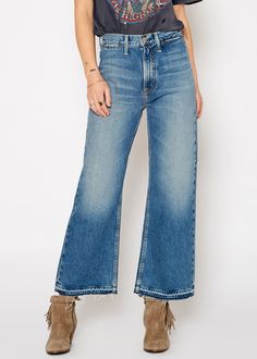 Queen Wide Leg Destroyed Patch Jeans In Tahoe | Noend Denim Cropped Jeans Outfit, Patch Jeans, Cropped Wide Leg Jeans, Summer Capsule Wardrobe, Patched Jeans, Look At You, Independent Designers Fashion, Cropped Jeans, Wide Leg Jeans