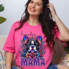 Frenchi Blue Dog Mama Faux Glitter Tee Pink Glitter Print Short Sleeve T-shirt, Casual Pink T-shirt With Glitter Print, Glitter Tee, Gold Shorts, Embroidered Tee, Dog Mama, Blue Dog, Pink Shorts, Soft Style