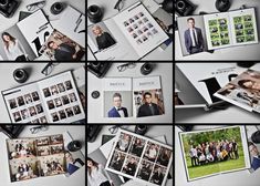 several photographs of people and their family are arranged in a collage on the table