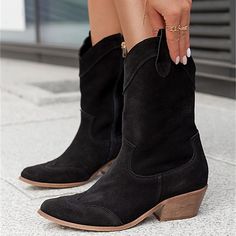 Category:Boots; Upper Materials:Faux Suede; Season:Winter,Fall; Heel Type:Block Heel,Chunky Heel; Gender:Women's; Toe Shape:Pointed Toe; Type:Mid Calf Boots; Style:Industrial Style,Minimalism,Vintage; Heel Height(inch):1-2; Outsole Materials:Rubber; Occasion:Outdoor,Daily; Closure Type:Zipper; Pattern:Floral; Listing Date:10/09/2023; Production mode:External procurement; 2023 Trends:Plus Size,Cowboy Boots; Size chart date source:Provided by Supplier. Wide Calf High Ankle Moto Boots For Fall, Fall Wide Calf Heeled Boots, Wide Calf Heeled Boots For Fall, Trendy Wide Calf Martin Boots For Fall, Wide Calf Suede Mid-calf Boots For Fall, Trendy Knee-high Wedge Boots For Fall, Fall Martin Boots With Zipper And Round Toe, Trendy Martin Boots With Zipper For Winter, Fall Wide Calf Ankle Martin Boots