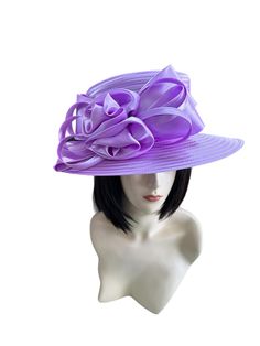 Beautiful ladies lampshade hat, great for all seasons  100 % poly with matching bow OSFA Flat Brim Hat With Bow For Kentucky Derby, Adjustable Bow Hat For Church, Cloche Hat With Bow For Kentucky Derby, Mini Hat With Bow For Kentucky Derby, Elegant Fedora Sun Hat With Bow, Brimmed Hat With Bow For Kentucky Derby, Adjustable Bow Hat For Kentucky Derby, Adjustable Hats With Bow For Kentucky Derby, Chic Purple Hat For Kentucky Derby