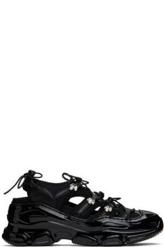 Simone Rocha: Black Beaded Classic Tracker Sneakers | SSENSE Logo Stamp, Nappa Leather, Black Beads, Faux Pearl, Sneakers, Leather, Black