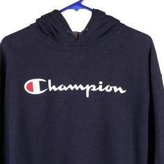 Description:Vintage navy Champion hoodie, fits large.GENDER: mens CONDITION: very good.STYLE: hoodieERA: 1990sCOLOUR: navyFABRIC: cotton blend Vintage Hooded Sweatshirt With Logo Print, Vintage Blue Hoodie For Streetwear, Navy Double-lined Hoodie For Streetwear, Blue Vintage Hoodie With Drawstring Hood, Navy Sporty Hoodie With Logo Print, Navy Hooded Hoodie With Logo Print, Navy Hooded Sweatshirt With Logo Print, Navy Sweatshirt With Double-lined Hood For Streetwear, Navy Hooded Sweatshirt With Letter Print