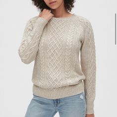 Creme Colored Cable Knit Sweater. It Has A Beautiful Open Knit Stitch. Thick Comfy Material. The Fit Is So Nice. Never Worn. Bundle And Save Even More! Gap Crew Neck Sweater For Fall, Gap Long Sleeve Winter Sweater, Gap Knit Sweater For Fall, Gap Long Sleeve Knit Tops, Casual Cable Knit Pattern For Fall, Gap Knit Tops For Winter, Cozy Long Sleeve Gap Sweater, Casual Fitted Fall Knitting Pattern, Casual Fitted Knitting Pattern For Fall