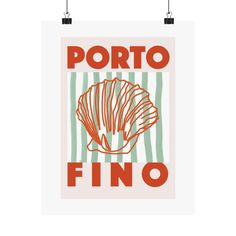 a poster with the words porto fino in red and green stripes on a white background