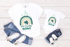 🍀🍀 One Lucky Mama and One Lucky Boy, Girl or Baby Matching Shirts 🍀🍀  🛍 HOW TO ORDER 🛍 1. Check the size. 2. Choose the size and color of the shirt. 4. Select the quantity. 5. Click 'Add to Cart'. 6. Repeat all the steps until you have all the shirts you need. 7. Proceed to check out. We have more St. Patricks Day designs available, please check our main webpage:  https://www.etsy.com/shop/MimisAndCo If you have any questions please ask us, we are happy to help. Green Cotton T-shirt For First Birthday, First Birthday Green Top With Letter Print, St Patrick Day Outfit, Fete Saint Patrick, Lucky Boy, St Patrick's Day Outfit, Mom And Son, St Patricks Day Shirt, Mommy And Me Shirt